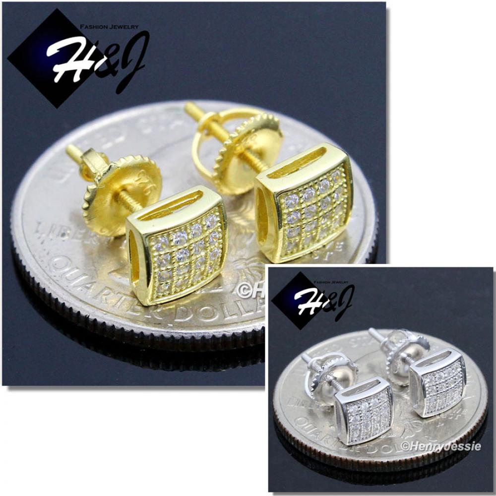 MEN 925 STERLING SILVER 6MM LAB DIAMOND SILVER/GOLD STUD SCREW BACK EARRING*GE/SE131