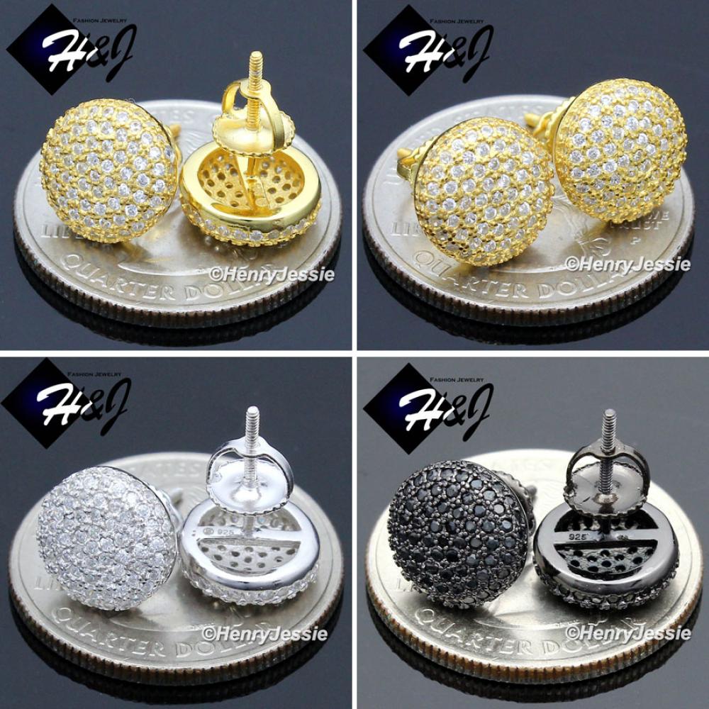 925 STERLING SILVER 10MM SILVER/GOLD/BLACK ROUND SCREW BACK STUD EARRING*GE/SE/BE144