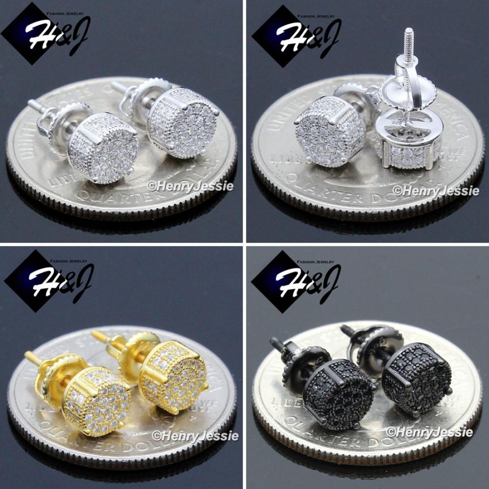 MEN 925 STERLING SILVER 6MM SILVER/GOLD/BLACK ROUND SCREW BACK STUD EARRING*GE/SE/BE146