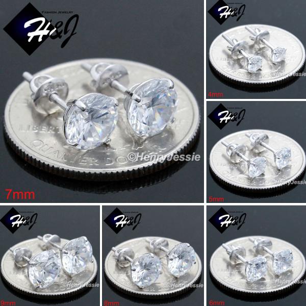 925 STERLING SILVER 4/5/6/7/8/9MM CLEAR ROUND CUT CZ SCREW BACK STUD EARRING*E88