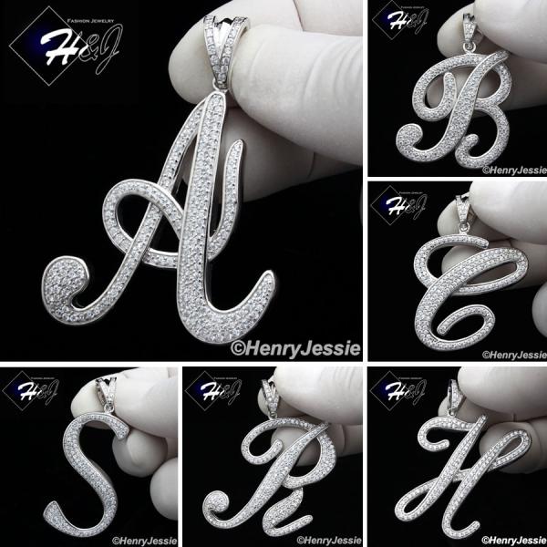 MEN 925 STERLING SILVER LAB DIAMOND ICED OUT BLING 26 INITIAL LETTERS CHARM PENDANT*SP141