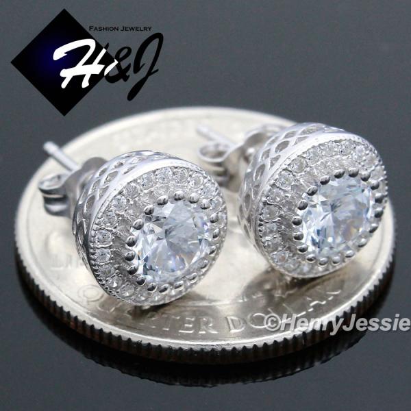 MEN WOMEN 925 STERLING SILVER 9MM LAB DIAMOND ICED BLING ROUND STUD EARRING*E80