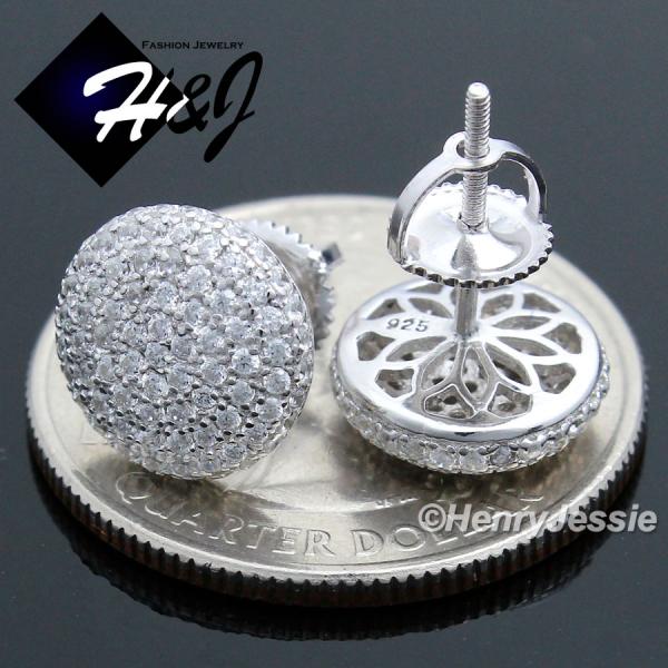 MEN 925 STERLING SILVER 9MM LAB DIAMOND ICED ROUND SCREW BACK STUD EARRING*E81