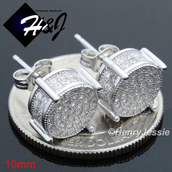 MEN 925 STERLING SILVER 10MM LAB DIAMOND ICED BLING ROUND STUD EARRING*E82