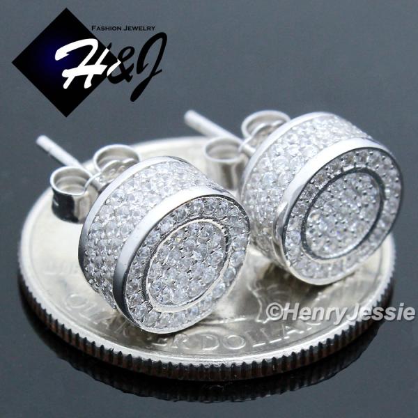 MEN 925 STERLING SILVER 9MM LAB DIAMOND ICED BLING ROUND 3D STUD EARRING*E86