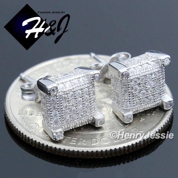 MEN 925 STERLING SILVER SQUARE 7X7MM LAB DIAMOND ICED BLING 3D STUD EARRING*E90
