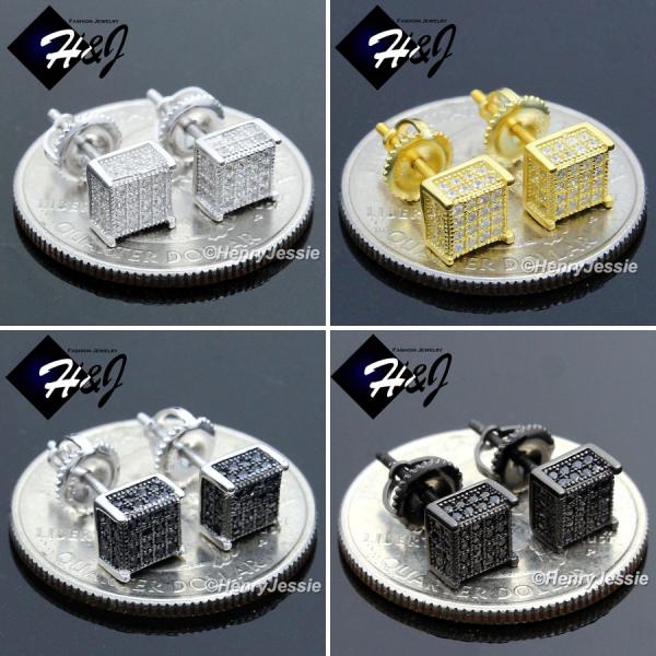 925 STERLING SILVER 5MM SILVER/GOLD/BLACK SQUARE SCREW BACK 3D STUD EARRING*E96