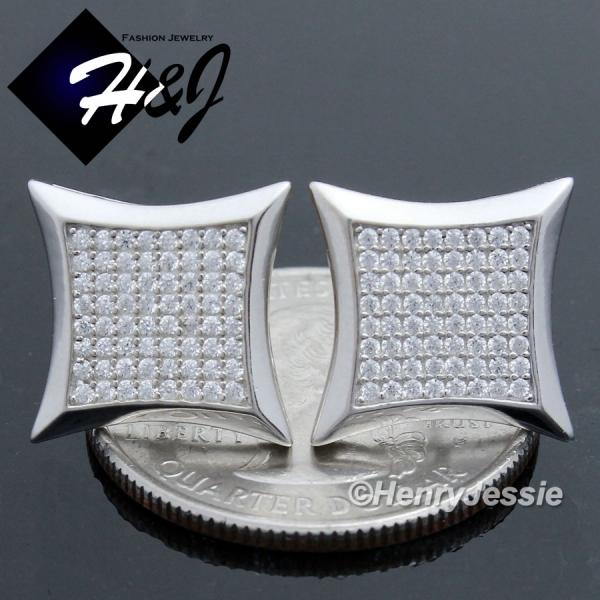 MEN 925 STERLING SILVER SQUARE 13MM LAB DIAMOND ICED SCREW BACK STUD EARRING*SE98