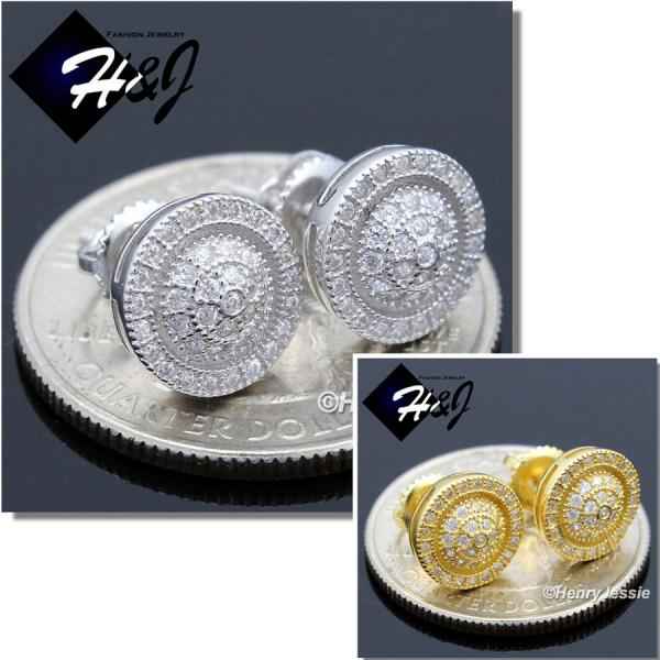 MEN WOMEN 925 STERLING SILVER ROUND 9MM SILVER/GOLD STUD SCREW BACK EARRING*GE/SE130