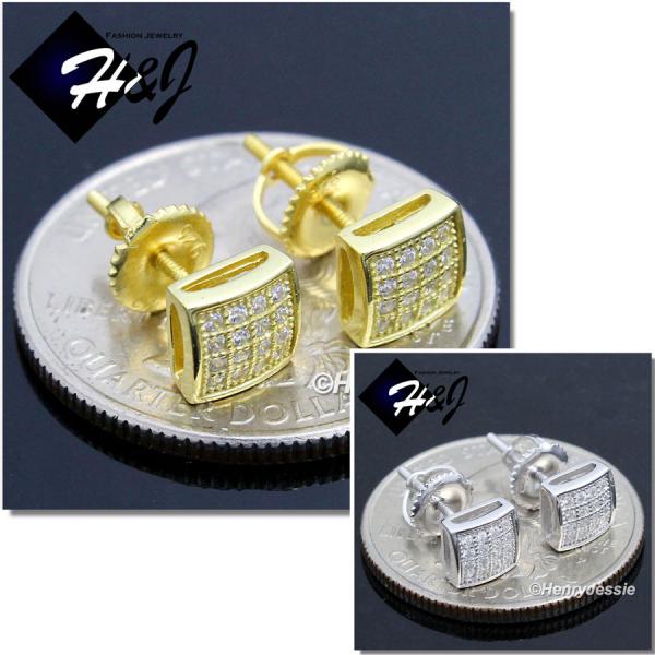 MEN 925 STERLING SILVER 6MM LAB DIAMOND SILVER/GOLD STUD SCREW BACK EARRING*GE/SE131