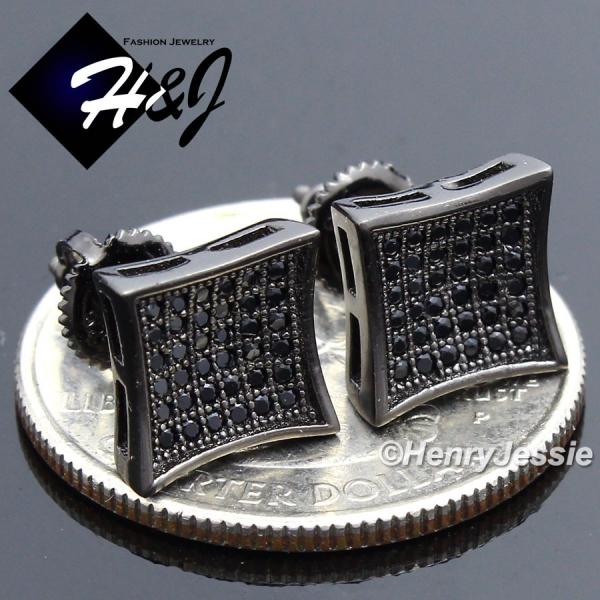 MEN 925 STERLING SILVER 9MM LAB DIAMOND BLACK ICED SCREW BACK STUD EARRING*BE119