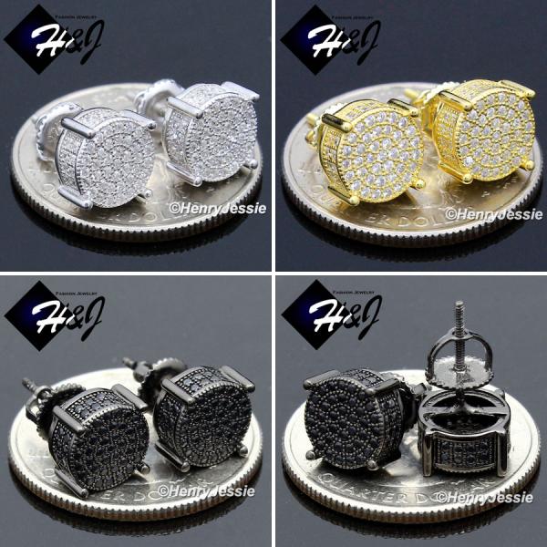 MEN 925 STERLING SILVER 8MM SILVER/GOLD/BLACK ROUND SCREW BACK STUD EARRING*GE/SE/BE142