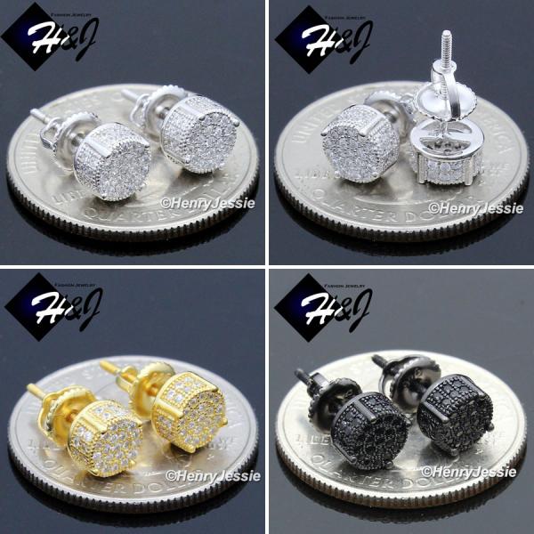 MEN 925 STERLING SILVER 6MM SILVER/GOLD/BLACK ROUND SCREW BACK STUD EARRING*GE/SE/BE146