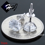 925 STERLING SILVER 4/5/6/7/8/9MM CLEAR ROUND CUT CZ SCREW BACK STUD EARRING*E88