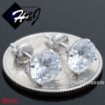 925 STERLING SILVER 4/5/6/7/8/9MM CLEAR ROUND CUT CZ SCREW BACK STUD EARRING*E88
