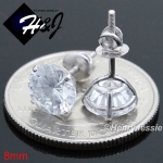 925 STERLING SILVER 4/5/6/7/8/9MM CLEAR ROUND CUT CZ SCREW BACK STUD EARRING*E88