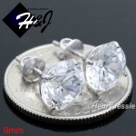 925 STERLING SILVER 4/5/6/7/8/9MM CLEAR ROUND CUT CZ SCREW BACK STUD EARRING*E88