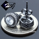 MEN WOMEN 925 STERLING SILVER 9MM LAB DIAMOND ICED ROUND BLACK/CLEAR STUD EARRING*BE80