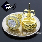 MEN WOMEN 925 STERLING SILVER 9MM LAB DIAMOND ICED ROUND GOLD STUD EARRING*GE80