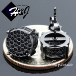 MEN 925 STERLING SILVER 14K BLACK GOLD FINISH 10MM ICED ROUND STUD EARRING*BE82