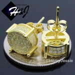 MEN 925 STERLING SILVER 10MM LAB DIAMOND ICED BLING GOLD ROUND STUD EARRING*GE82