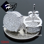MEN 925 STERLING SILVER 12MM LAB DIAMOND ICED BLING ROUND STUD EARRING*E83