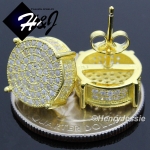 MEN 925 STERLING SILVER 12MM LAB DIAMOND ICED BLING GOLD ROUND STUD EARRING*GE83