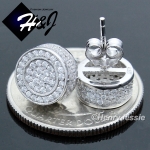 MEN 925 STERLING SILVER 9MM LAB DIAMOND ICED BLING ROUND 3D STUD EARRING*E86