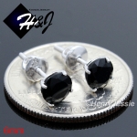 925 STERLING SILVER 4/5/6/7/8/9MM BLACK ROUND CUT CZ SCREW BACK STUD EARRING*BE88