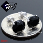 925 STERLING SILVER 4/5/6/7/8/9MM BLACK ROUND CUT CZ SCREW BACK STUD EARRING*BE88