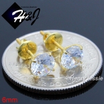 925 STERLING SILVER 4/5/6/7/8/9MM CLEAR ROUND CZ SCREW BACK GOLD STUD EARRING*GE88