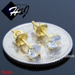 925 STERLING SILVER 4/5/6/7/8/9MM CLEAR ROUND CZ SCREW BACK GOLD STUD EARRING*GE88