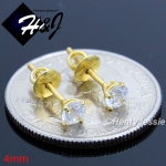 925 STERLING SILVER 4/5/6/7/8/9MM CLEAR ROUND CZ SCREW BACK GOLD STUD EARRING*GE88