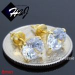 925 STERLING SILVER 4/5/6/7/8/9MM CLEAR ROUND CZ SCREW BACK GOLD STUD EARRING*GE88