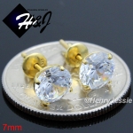 925 STERLING SILVER 4/5/6/7/8/9MM CLEAR ROUND CZ SCREW BACK GOLD STUD EARRING*GE88