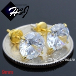 925 STERLING SILVER 4/5/6/7/8/9MM CLEAR ROUND CZ SCREW BACK GOLD STUD EARRING*GE88