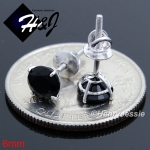 925 STERLING SILVER 4/5/6/7/8/9MM BLACK ROUND CUT CZ SCREW BACK STUD EARRING*BE88