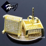 MEN 925 STERLING SILVER SQUARE 11MM LAB DIAMOND ICED GOLD STUD EARRING*E89
