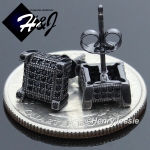 MEN 925 STERLING SILVER SQUARE 7MM LAB DIAMOND SOLID BLACK ICED STUD EARRING*BE90