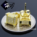 MEN 925 STERLING SILVER SQUARE 7MM LAB DIAMOND ICED BLING GOLD STUD EARRING*GE90