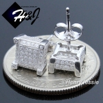 MEN 925 STERLING SILVER SQUARE 7X7MM LAB DIAMOND ICED BLING 3D STUD EARRING*E90