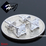 925 STERLING SILVER 4/5/6/7/8MM SQUARE CLEAR CUT CZ SCREW BACK STUD EARRING*SE93