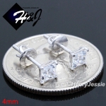 925 STERLING SILVER 4/5/6/7/8MM SQUARE CLEAR CUT CZ SCREW BACK STUD EARRING*SE93