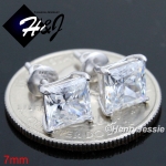 925 STERLING SILVER 4/5/6/7/8MM SQUARE CLEAR CUT CZ SCREW BACK STUD EARRING*SE93