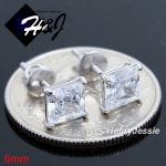 925 STERLING SILVER 4/5/6/7/8MM SQUARE CLEAR CUT CZ SCREW BACK STUD EARRING*SE93