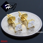 925 STERLING SILVER 4/5/6/7/8/9MM SQUARE CLEAR CZ GOLD SCREW BACK STUD EARRING*GE93