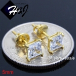 925 STERLING SILVER 4/5/6/7/8/9MM SQUARE CLEAR CZ GOLD SCREW BACK STUD EARRING*GE93