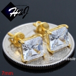 925 STERLING SILVER 4/5/6/7/8/9MM SQUARE CLEAR CZ GOLD SCREW BACK STUD EARRING*GE93