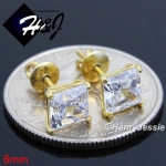 925 STERLING SILVER 4/5/6/7/8/9MM SQUARE CLEAR CZ GOLD SCREW BACK STUD EARRING*GE93