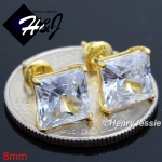 925 STERLING SILVER 4/5/6/7/8/9MM SQUARE CLEAR CZ GOLD SCREW BACK STUD EARRING*GE93